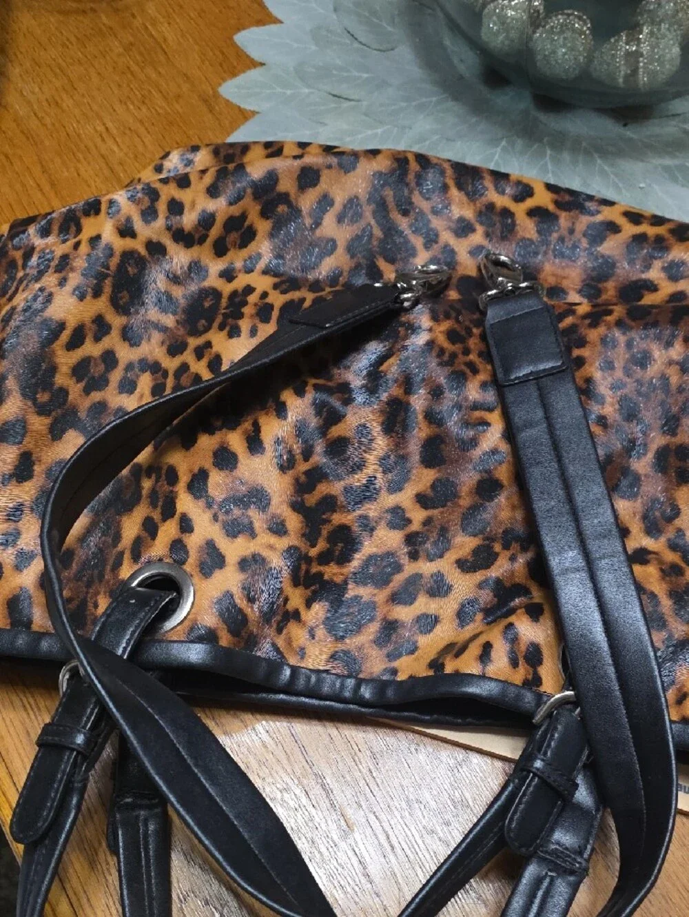 Kste Landry Leopard Print Tote Bag with Black Handles